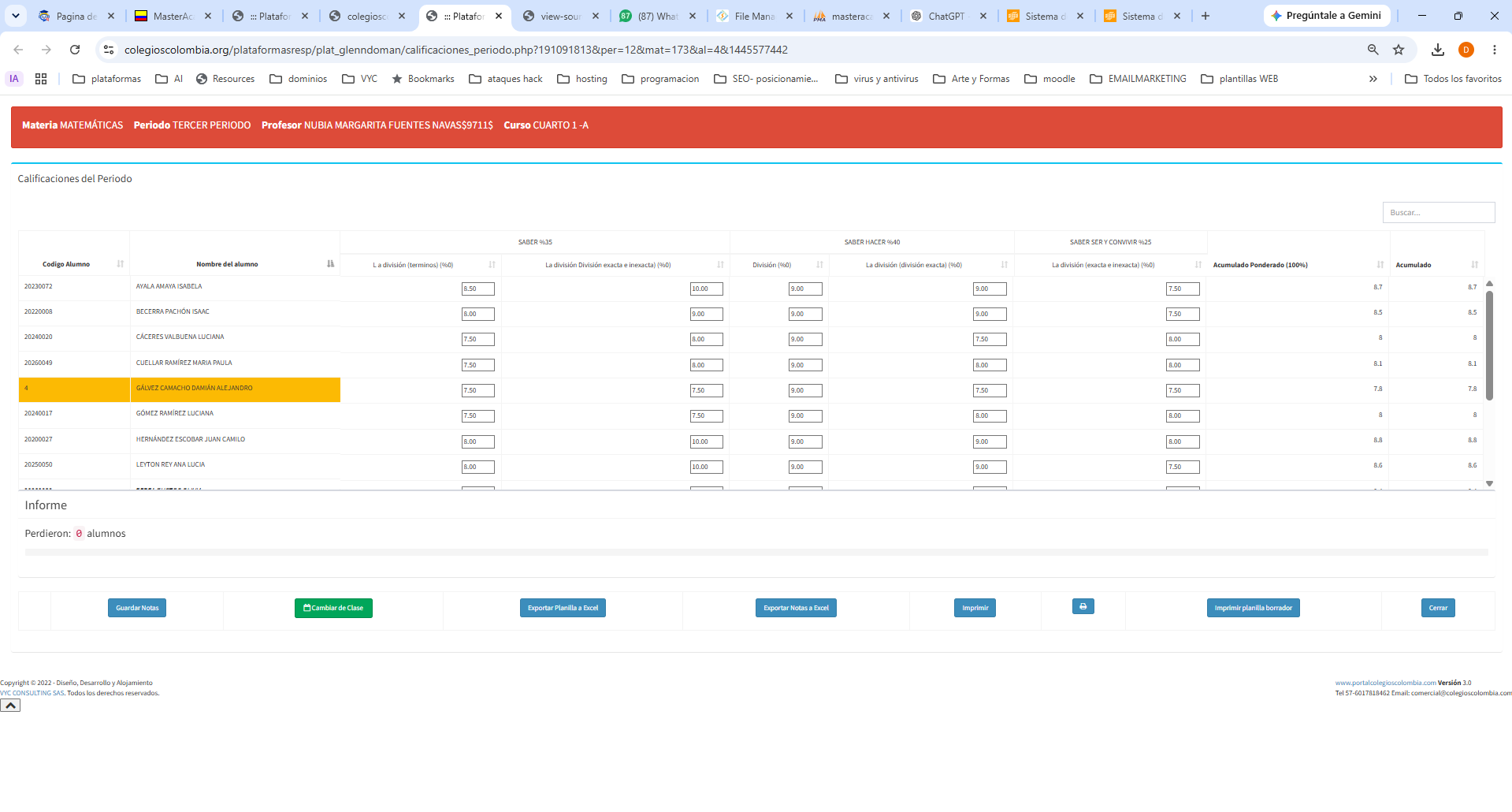 Planilla de notas